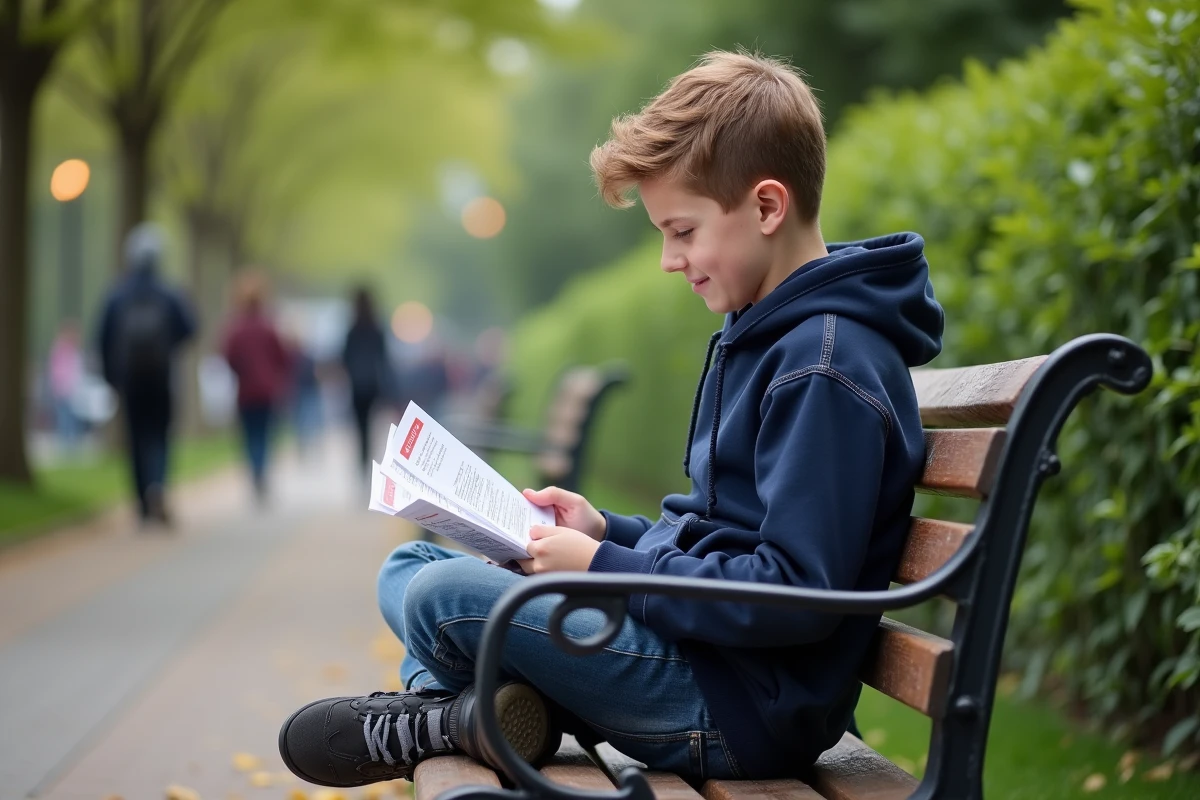 Adolescent révisant le permis de conduire dans un parc