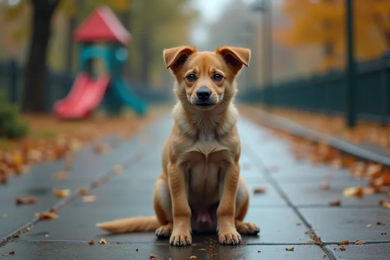 Jeune chien errant sale et maigre dans un parc urbain