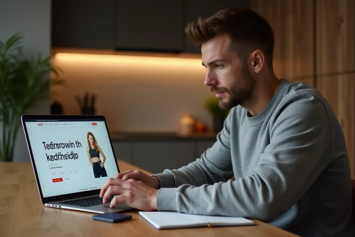 Homme comparant des offres d'abonnement fitness sur ordinateur portable pour trouver le meilleur prix