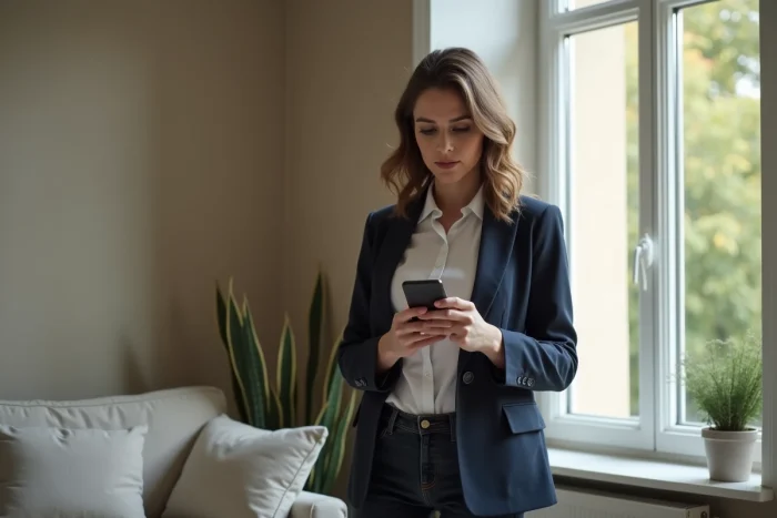 Femme consultant l'application mobile Cofidis sur smartphone pour utiliser le droit de rétractation