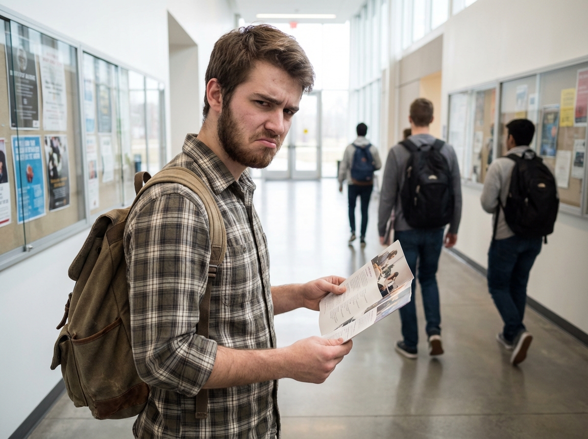 Etudiant regardant une brochure d