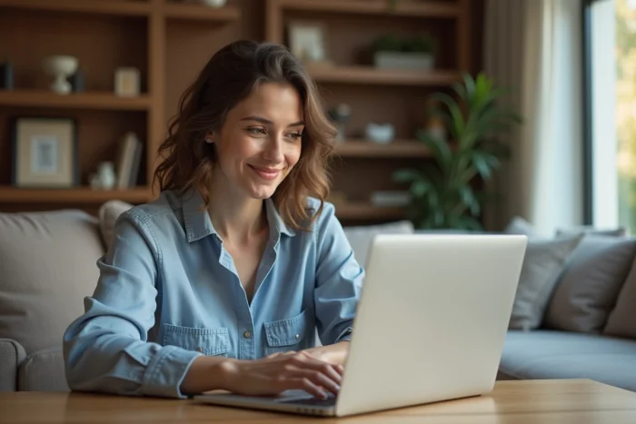 Femme d affaires assise à un bureau moderne à la maison