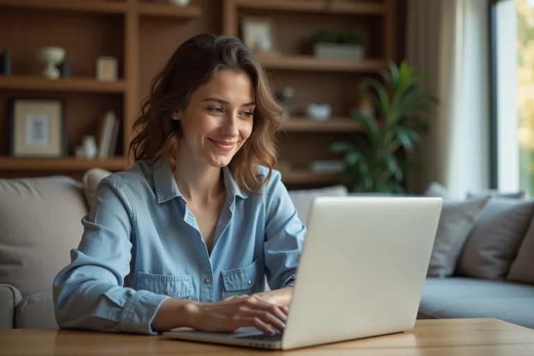 Femme d affaires assise à un bureau moderne à la maison