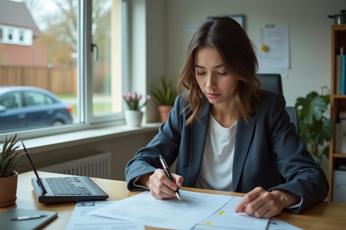 Jeune femme examinant facture de réparation auto