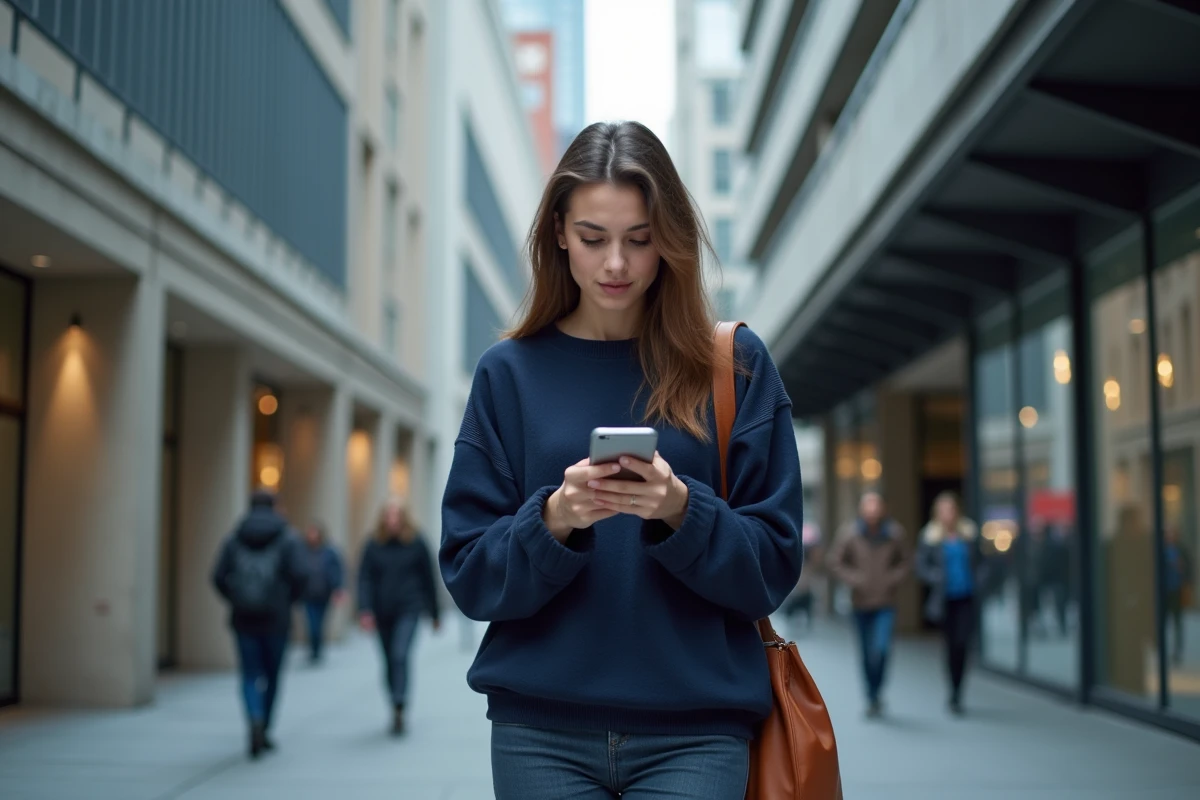 Femme utilisant son smartphone dans la rue urbaine