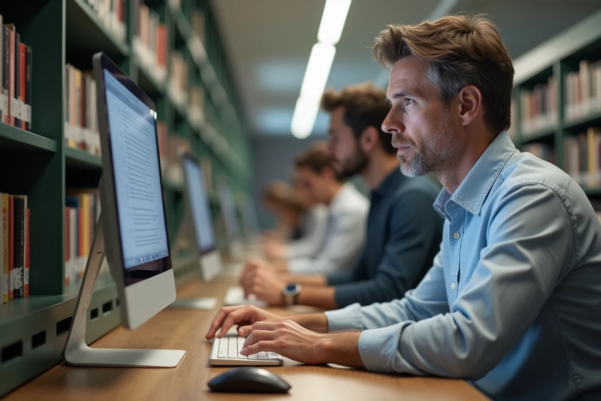 Homme d age test d intelligence dans une bibliothèque