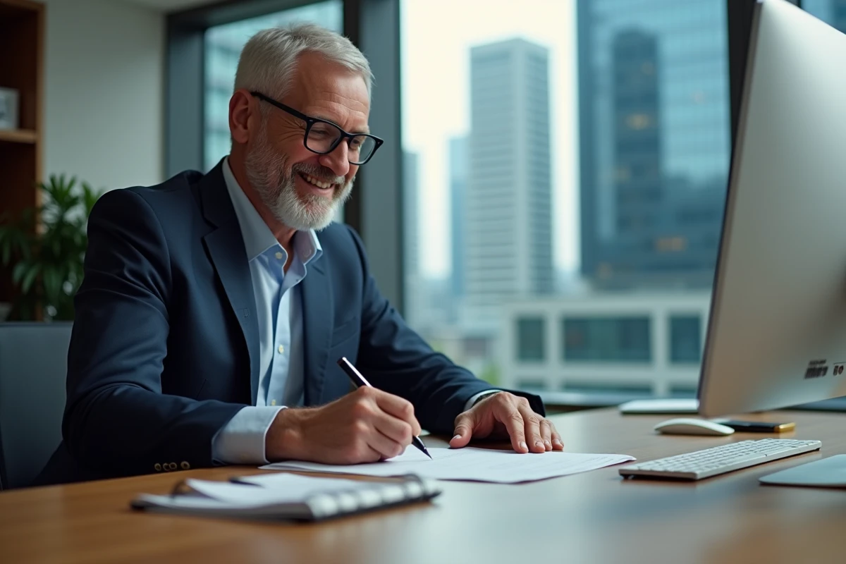 Homme d affaires signant des documents dans un bureau