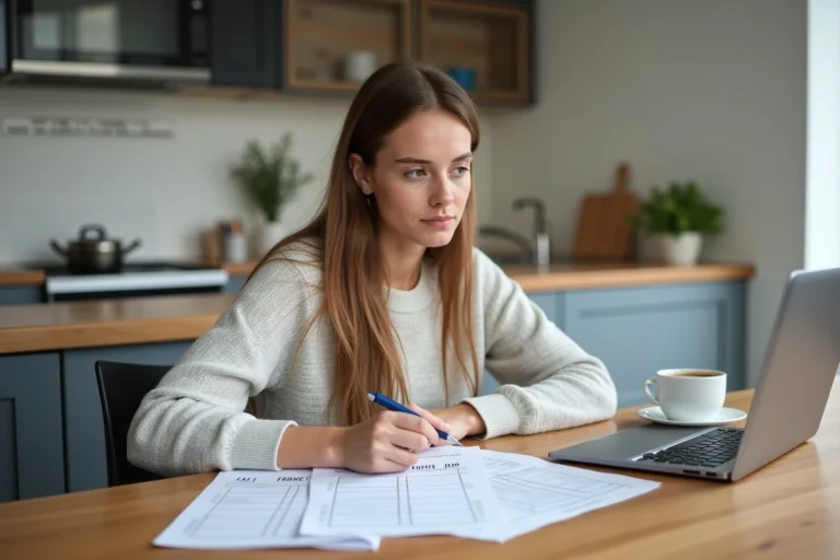 Jeune femme relisant des questions de conduite à la maison