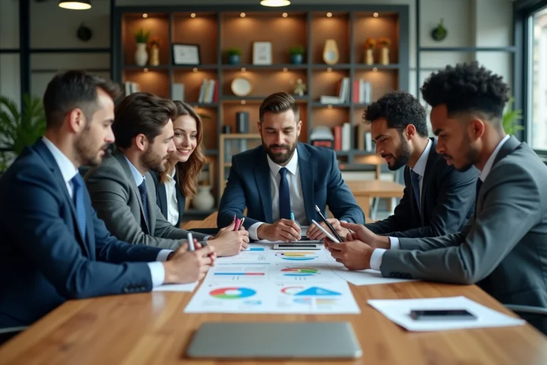 Groupe de professionnels en réunion d'affaires modernes
